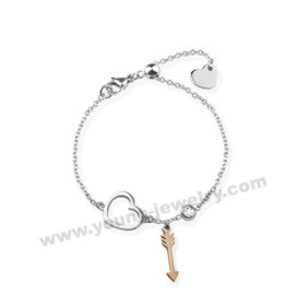 Stainless Steel Silver Charm Bracelet w/ Heart Charm & Arrow
