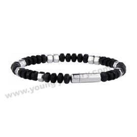 Stainless Steel Silver & Black Polygon Beads Charm Bracelet