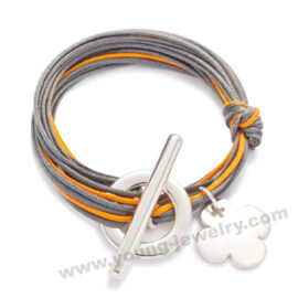 Muti Cord w/ Silver Four Leaf Clover Charm & Open Circle Bracelet