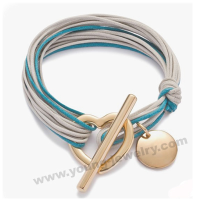 Muti Cord w/ Polished Circle Charm & Open Heart Bracelet