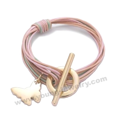 Muti Cord w/ Butterfly Charm & Gold Open Circle Bracelet