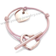 Pink Cord w/ Personalised Heart Charm & Open Heart Bracelet
