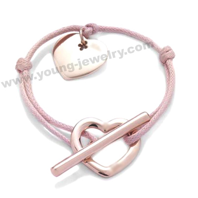 Pink Cord w/ Personalised Heart Charm & Open Heart Bracelet