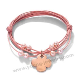 Pink Cord w/ Custom Four Leaf Clover Charm & Beads Bracelet