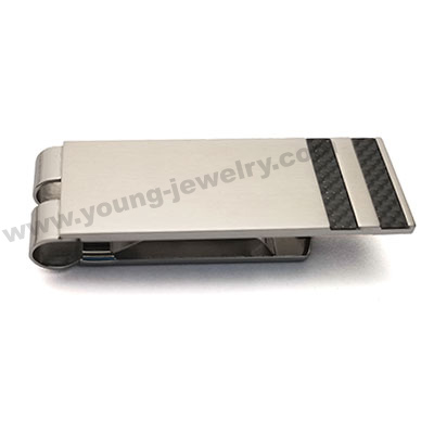 Engraved Money Clip w/ Two Stripes of Carbon Fiber