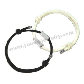 White & Black Cord w/ Custom Tube Charm Couple Bracelets