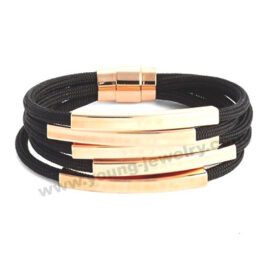 Muti Black Cord w/ Muti Personalised Tube Charm Bracelet