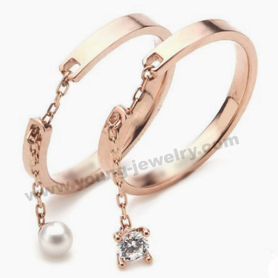 Rose Gold Couple Bangle Match Extender Chain w/ Pearl & Stone couple jewelry