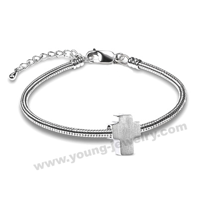 Silver Snake Chain w/ Custom Cross Charm Bracelet