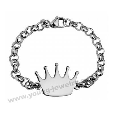 Rollo Chain w/ Personalised Silver Crown Charm Bracelet