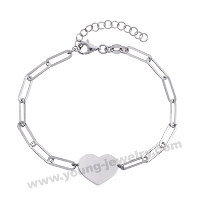 Silver Chain w/ Photo Engraved Heart Charm Bracelet