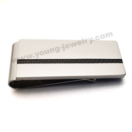 Personalised Steel Money Clip w/ Carbon Fiber Row Centered