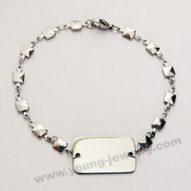Square Chain w/ Engraved Rectangle Charm Bracelet