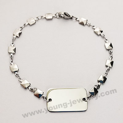 Square Chain w/ Engraved Rectangle Charm Bracelet