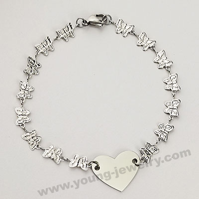 Butterfly Chain w/ Photo Engraved Heart Charm Bracelet