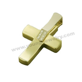 Stainless Steel Gold Plated Cross Pendant w/ CZ
