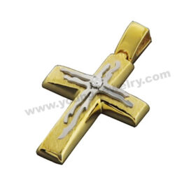 Gold Plated w/ Silver Laser Cross Pendant in Stainless Steel