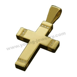 Stainless Steel Gold Plated Cross Pendant Set w/ CZ On The Edge