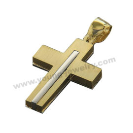 Steel Polished Gold Plated Cross Pendant Inlay Silver