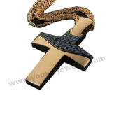 Stainless Steel Gold Plated Cross Pendant w/ CZ TOP