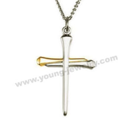 Stainless Steel Silver & Gold Plated Nail Cross Pendant