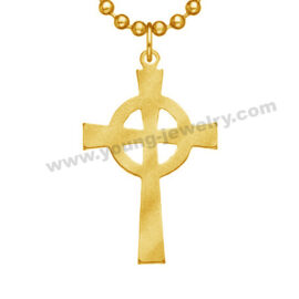Steel Matt Gold Plated Celtic Cross Necklace w/ Ball Chain