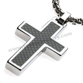 Steel Cross Pendant inlay Carbon Fiber Cross Jewelry Supplier