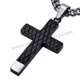 Stainless Steel Etched & Half black Plated Cross Pendant