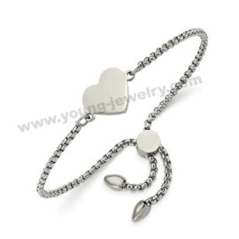 Steel Bismark Chain w/ Heart Engraved Charm Bracelet