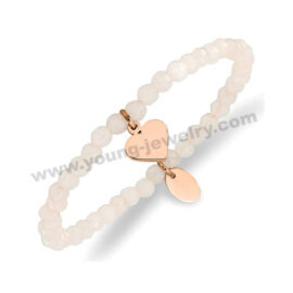 Pink Beads w/ Engraving Heart & Circle Charm Bracelet