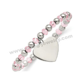 Pink Glass Beads w/ Custom Heart Dangle Charm Bracelet