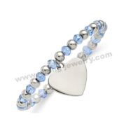 Blue Glass Beads w/ Custom Heart Dangle Charm Bracelet