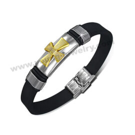 Silicon Band w/ Gold Plated Cross Charm Bracelet