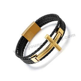 Black Braided Rope w/ Gold Platd Cross Bracelet