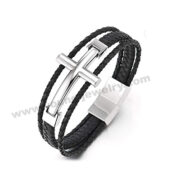 Black Braided Rope w/ Silver Cross Bracelet