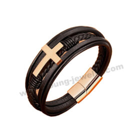Classic Brown Leather w/ Rose Gold Cross Bracelet