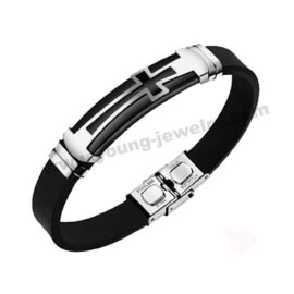 Stainless Steel Polished Cross Silicon Band Bracelet