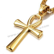 Steel Gold Ankh Cross Egyptian Key of Life Amulet Pendant