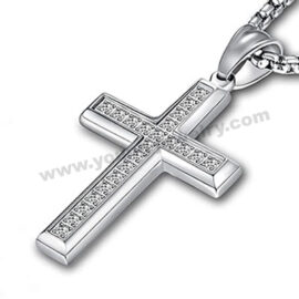 Steel High Polished CZ Cross Pendant Jewelry Factory in China