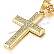 Steel Gold High Polished CZ Cross Pendant Jewelry Factory in China