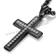 Steel Black High Polished CZ Cross Pendant Jewelry Factory in China