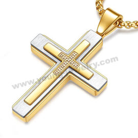 Steel 3 in 1 Part Gold Plated Cross Pendant Jewelry Factory in China