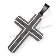 Black Etched Diamond Cubic w/ Silver Stripes Cross Pendant