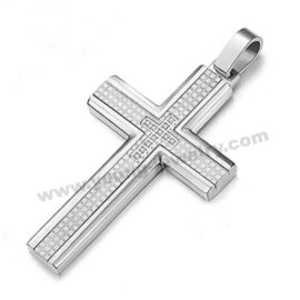 Steel Silver Diamond Cubic w/ CZ Cross Pendant