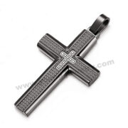Steel Black Diamond Cubic w/ CZ Cross Pendant