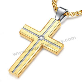 Steel Gold Plated Plain Cross Pendant w/ CZ China Factory