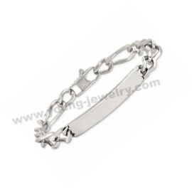 Stainless Steel Figaro Chain w/ ID Engraved Charm Bracelet