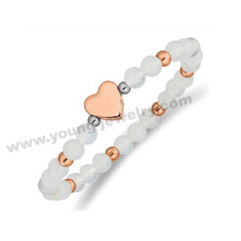 Pearl Two Tone Steel Beads w/ Rose Gold Heart Charm Bracelet