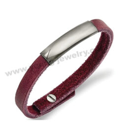 Dark Red Leather w/ Photo Engraving Plate Bracelet