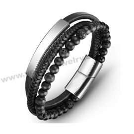 Multi Leather w/ Steel Polished Plate Bracelet Supplier in China
